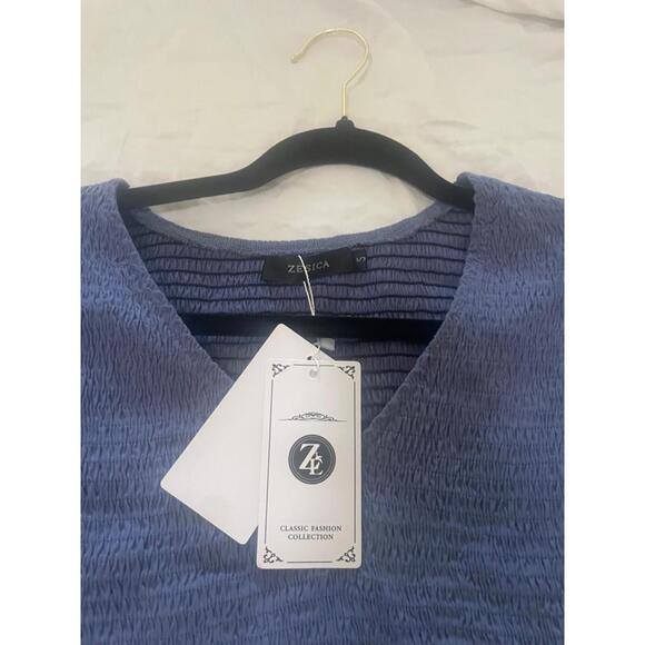 ZESICA Women's Casual V Neck Long Sleeve Smocked High Waist Ruffle A Line Tiered - Picture 2 of 4